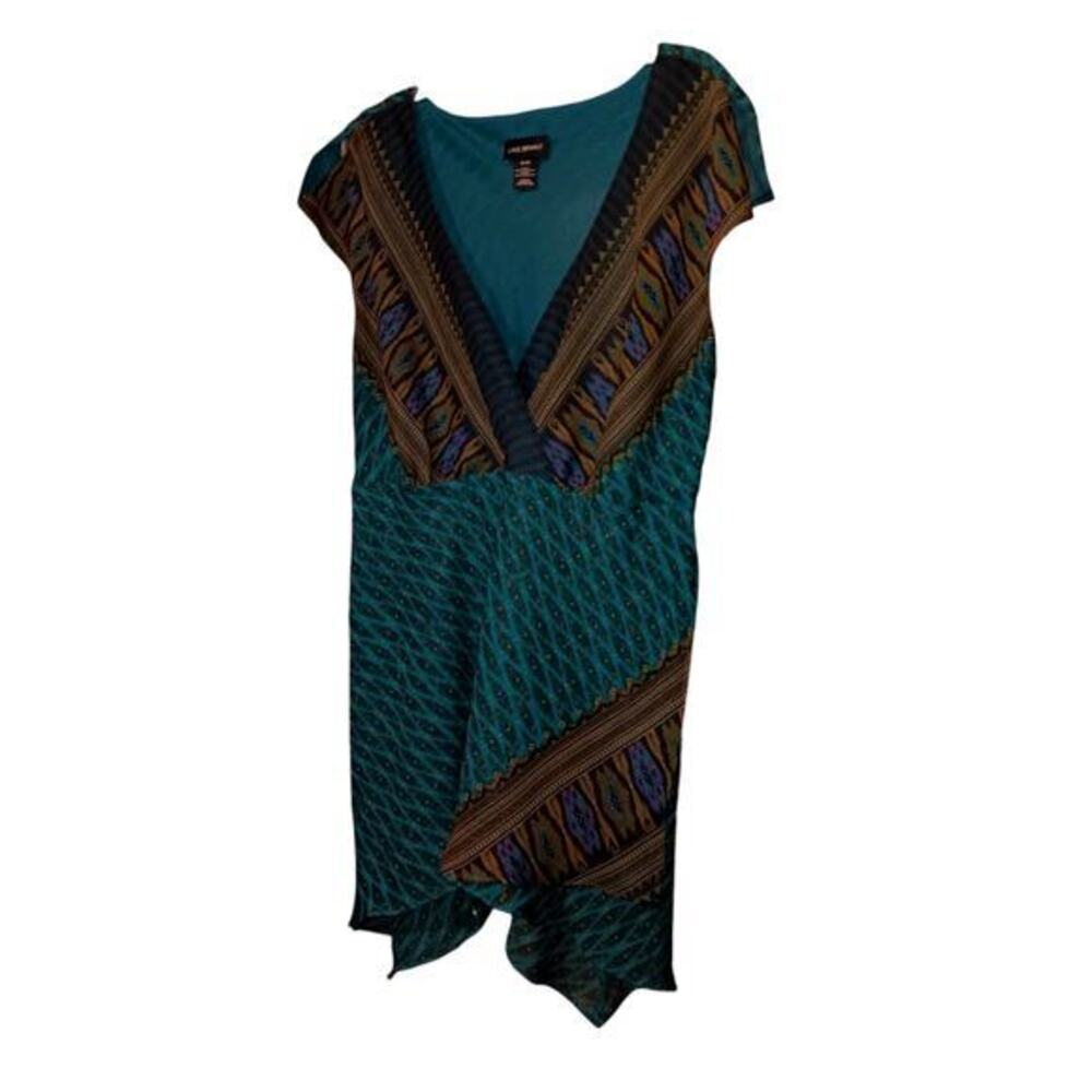 LANE BRYANT Flowy Flutter Long Tunic Top 2X 18/20 Dressy‎ Turquoise Green V-Neck